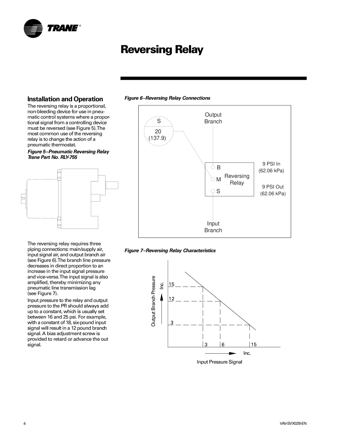 Trane VAV-SVX02B-EN manual Reversing Relay, Installation and Operation 