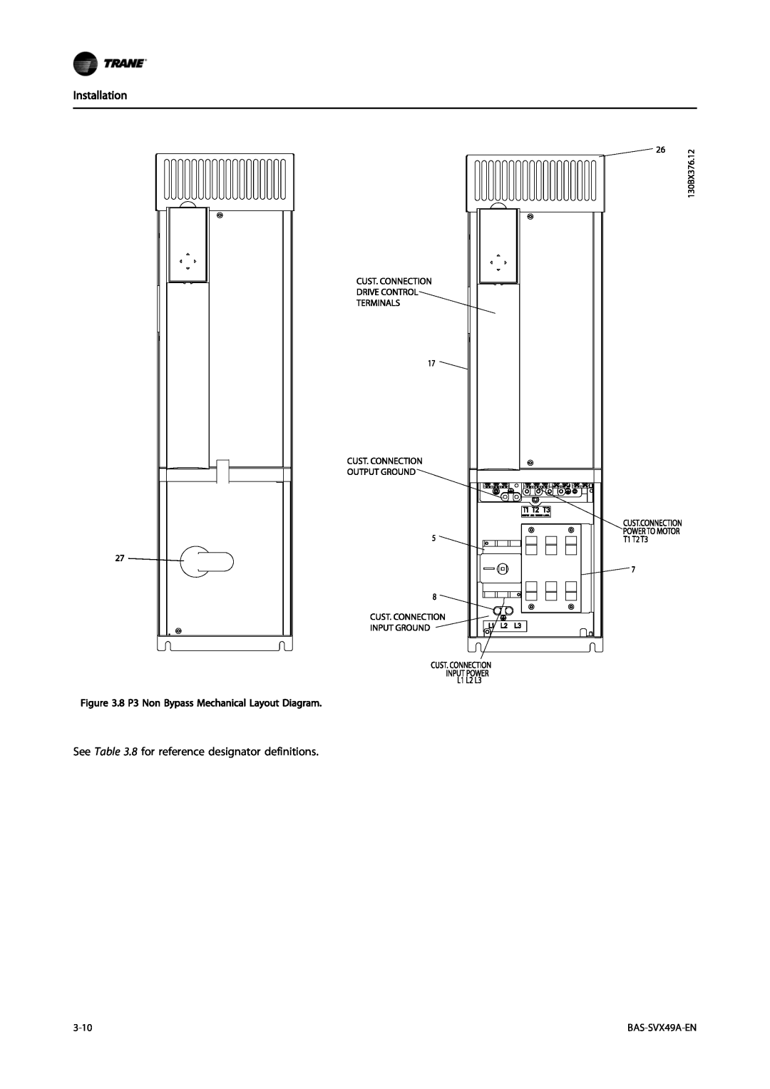 Trane TR200, Vertical Bypass/Non Bypass Panel specifications Installation, 3-10, BAS-SVX49A-EN 