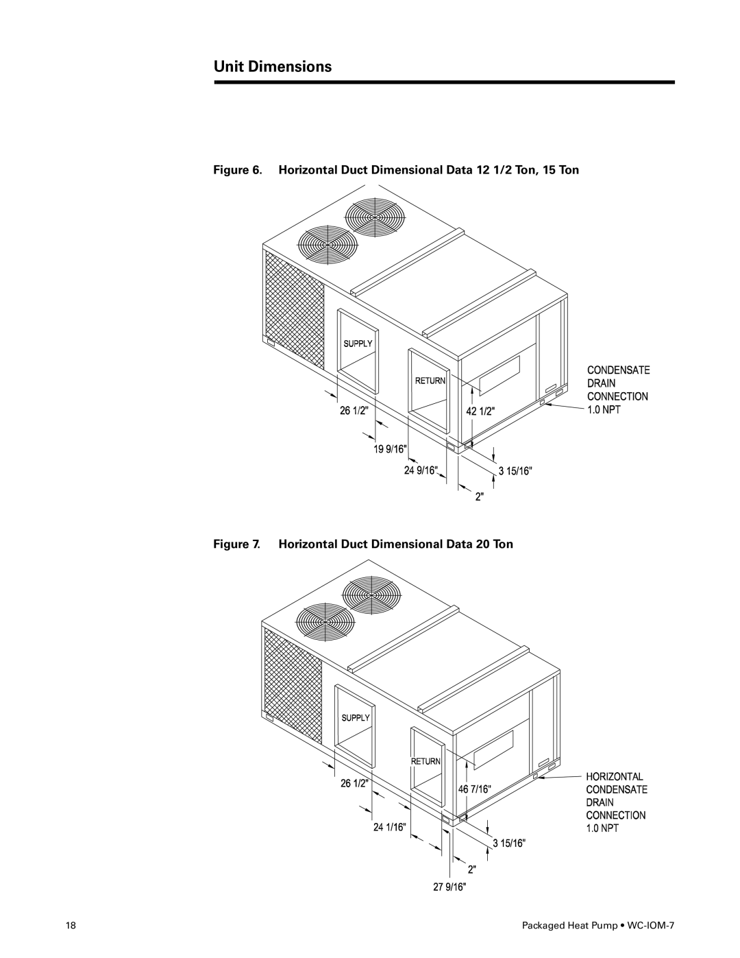 Trane WC-IOM-7 manual Horizontal Duct Dimensional Data 12 1/2 Ton, 15 Ton 