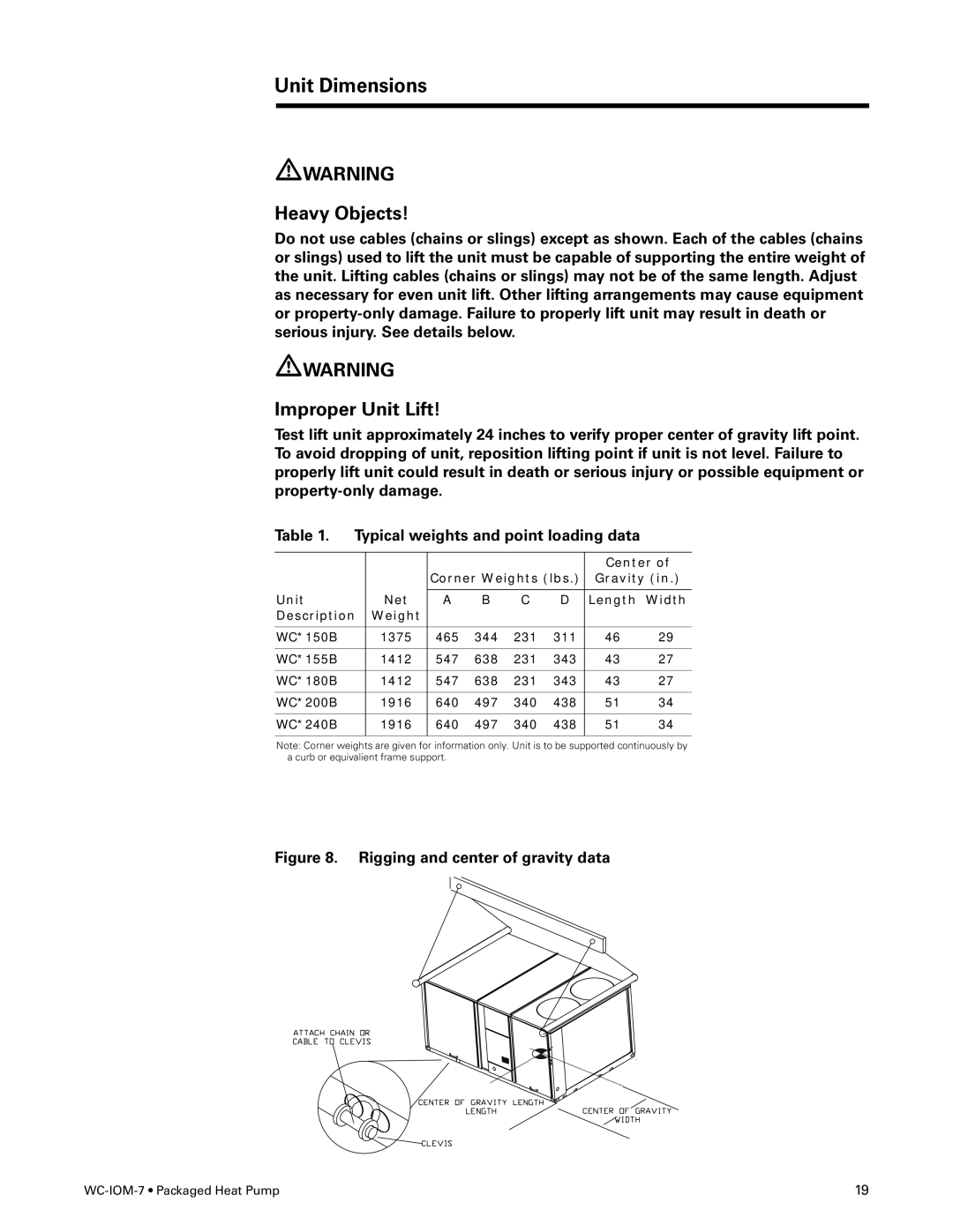 Trane WC-IOM-7 manual Heavy Objects, Improper Unit Lift 