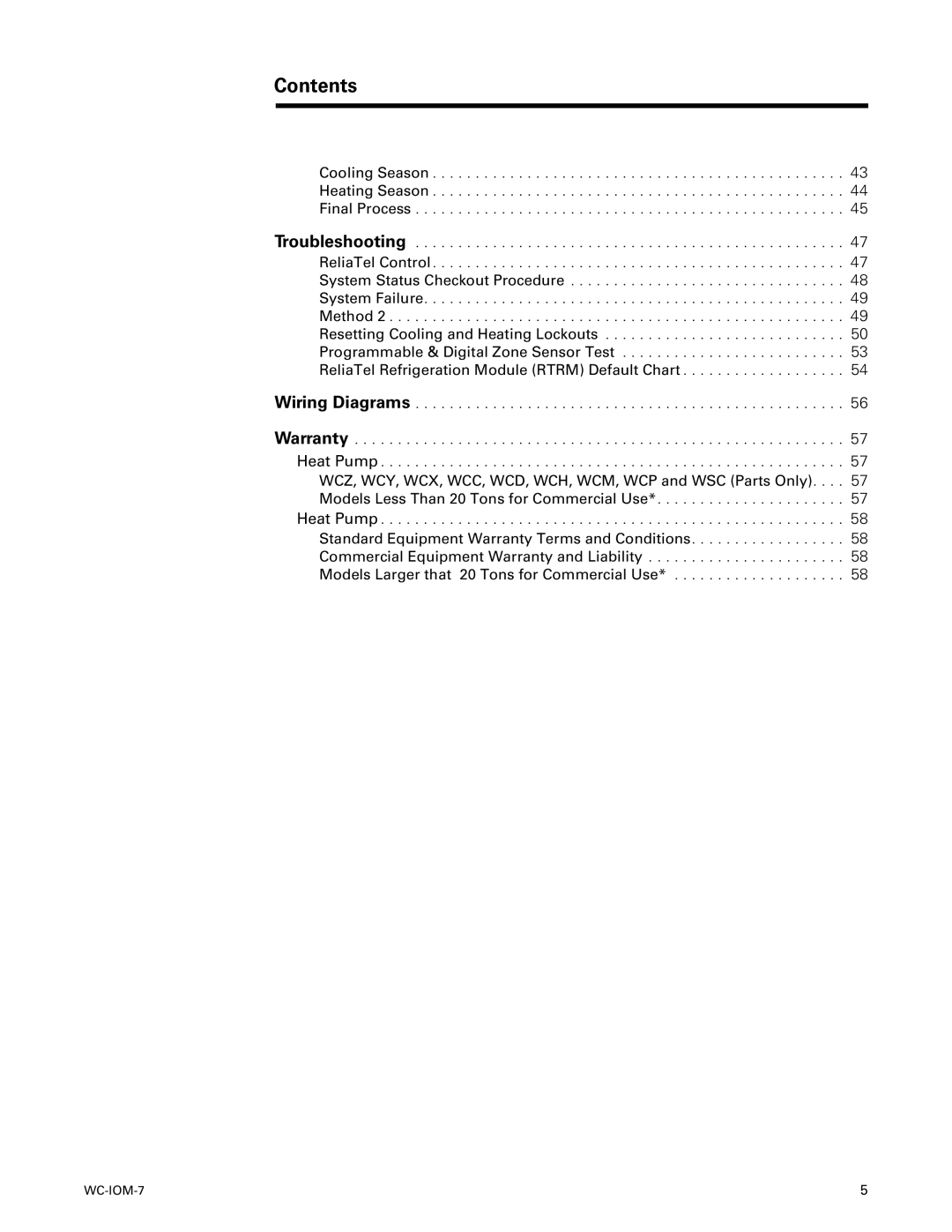 Trane WC-IOM-7 manual Contents 