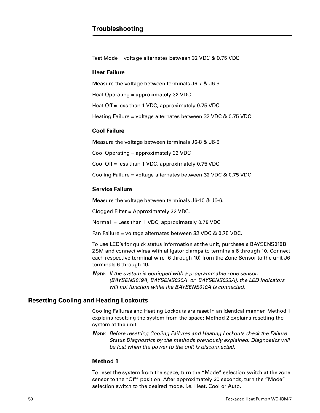 Trane WC-IOM-7 manual Resetting Cooling and Heating Lockouts, Heat Failure, Cool Failure 