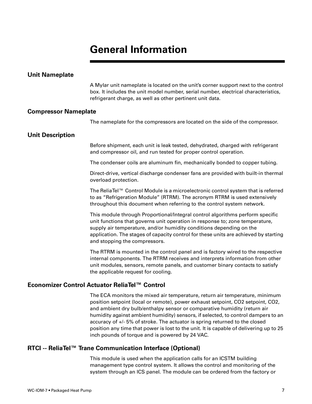 Trane WC-IOM-7 manual General Information 