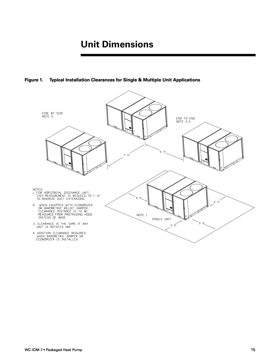 Trane manual Unit Dimensions, WC-IOM-7 Packaged Heat Pump 