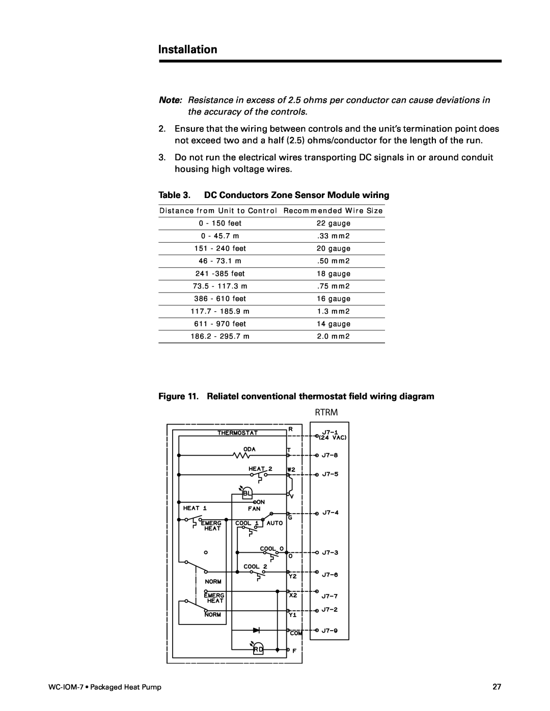 Trane WC-IOM-7 manual DC Conductors Zone Sensor Module wiring, Installation, Rtrm 
