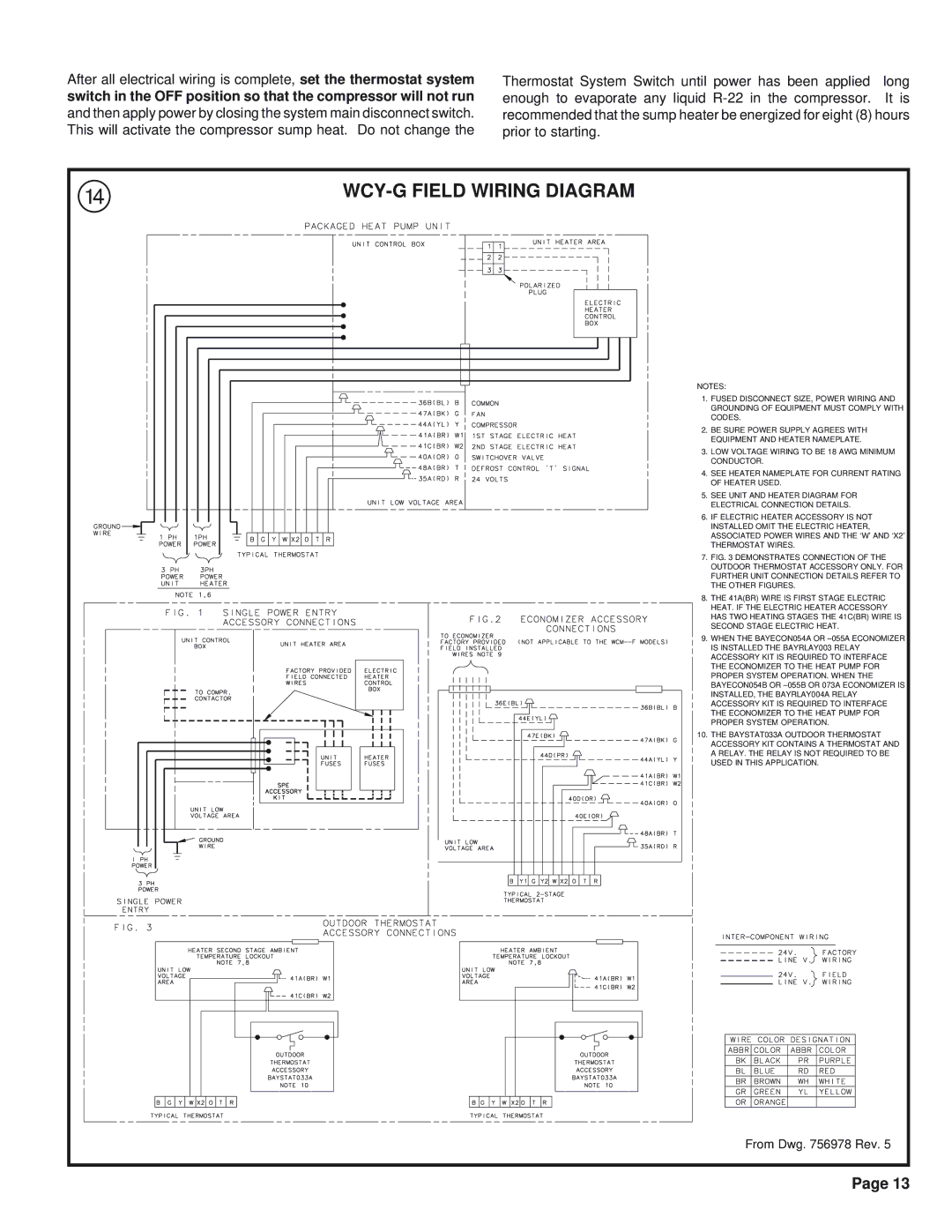 Trane WCY048G1, WCY042G1, WCY036G1, WCY030G1, WCY060G1, WCY024G1 manual WCY-G Field Wiring Diagram 