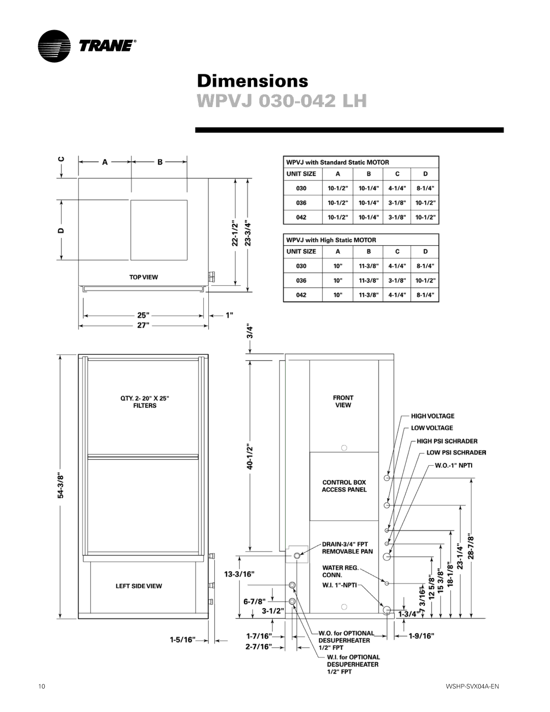 Trane WPHF, WPVJ manual Wpvj 030-042 LH 