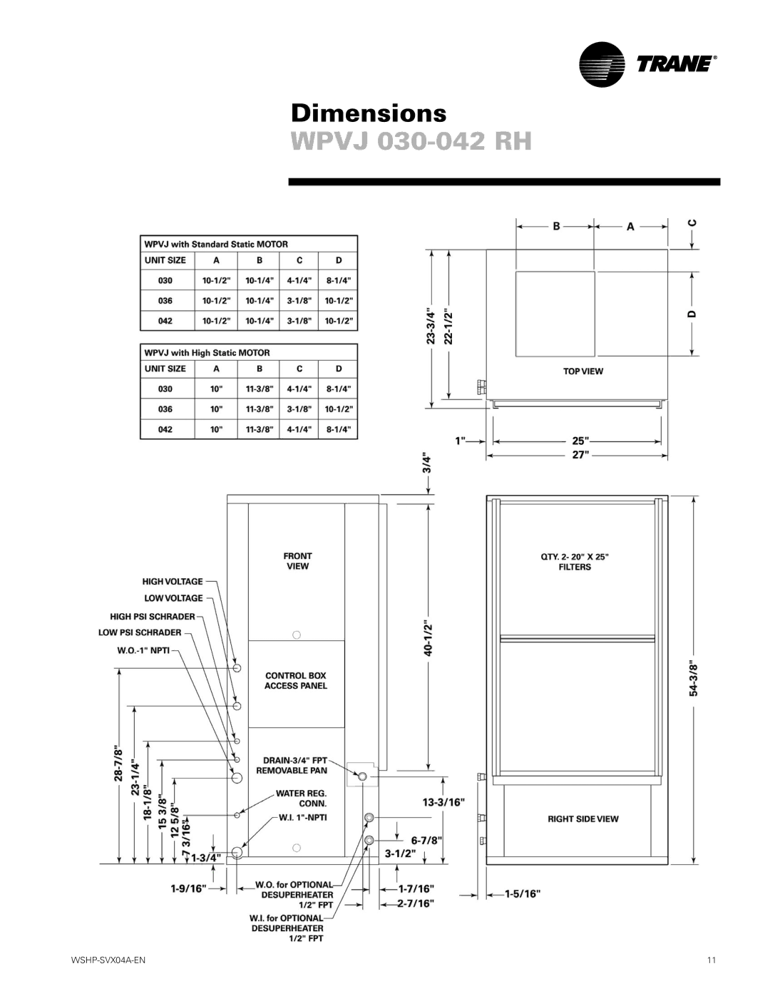 Trane WPVJ, WPHF manual Wpvj 030-042 RH 