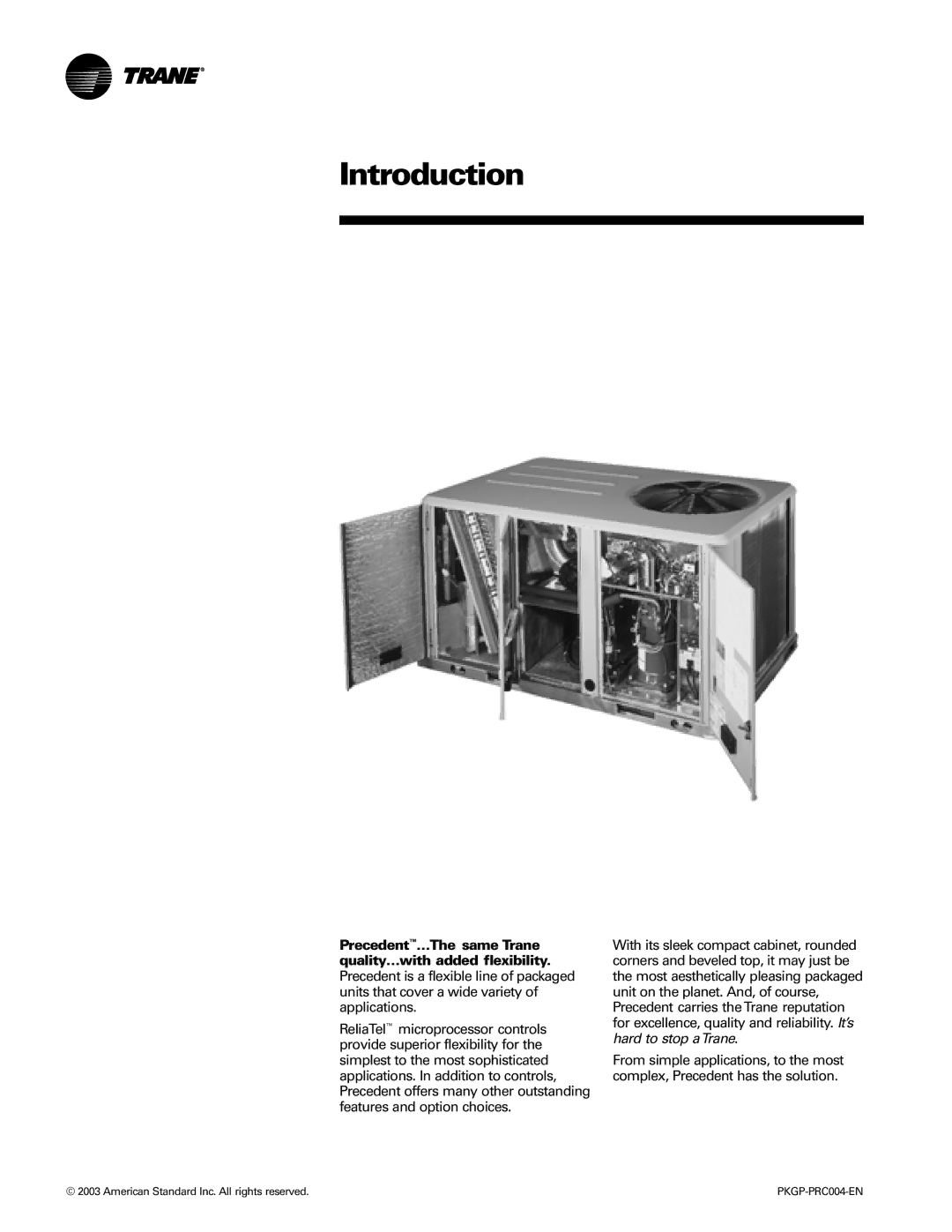 Trane WSC060-120 manual Introduction, American Standard Inc. All rights reserved 