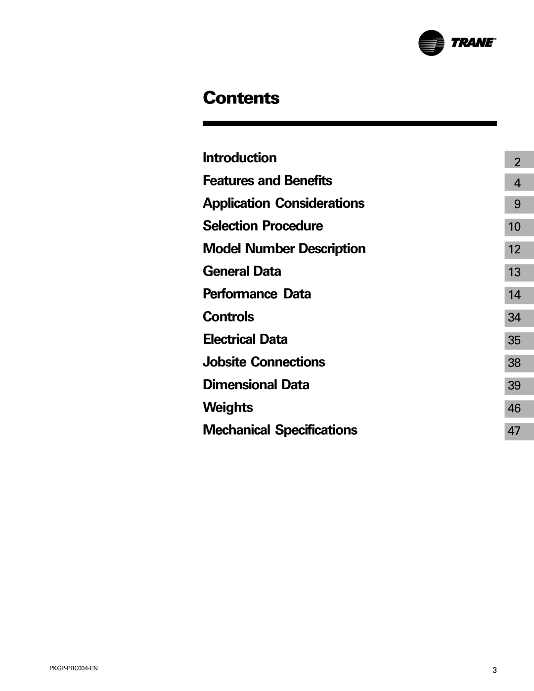 Trane WSC060-120 manual Contents 