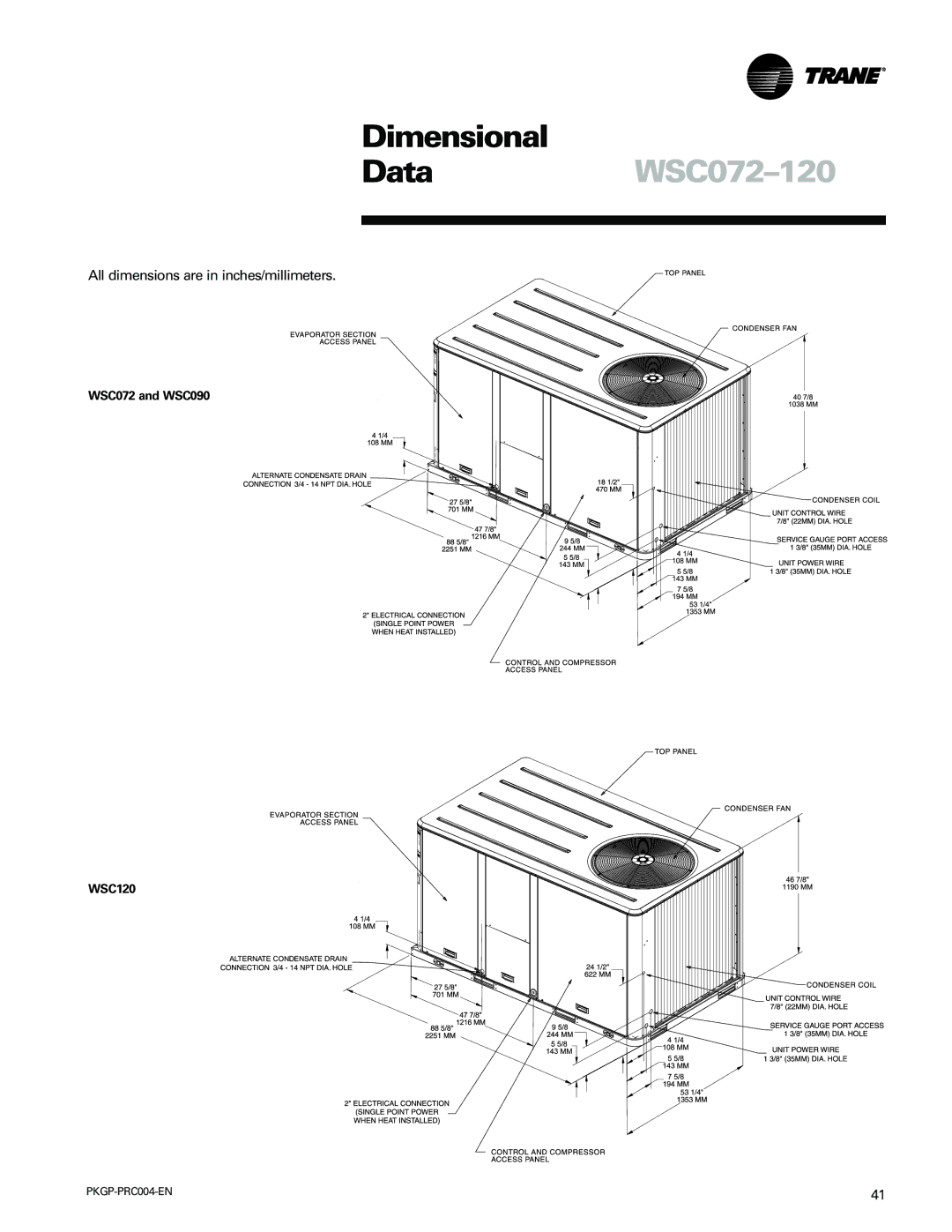 Trane WSC060-120 manual DataWSC072-120 