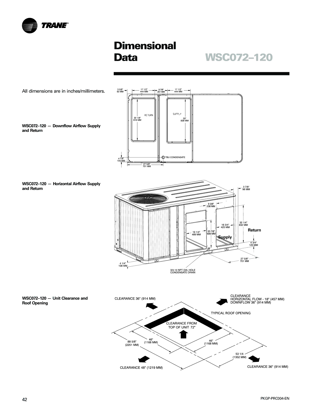 Trane WSC060-120 manual DataWSC072-120 