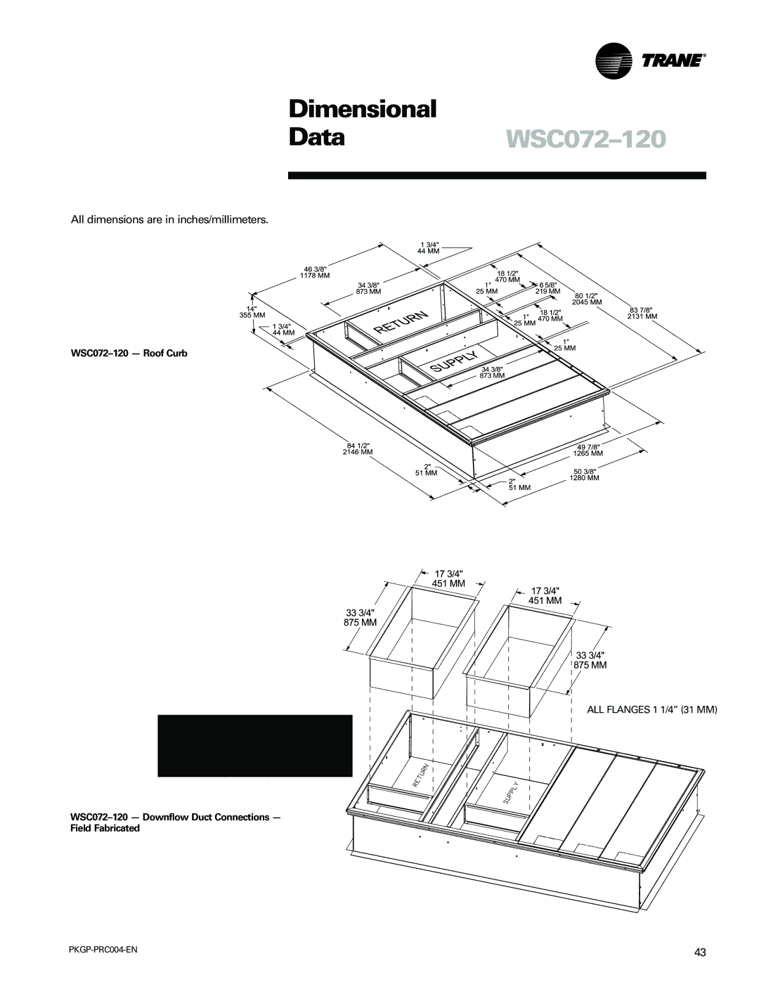 Trane WSC060-120 manual WSC072-120 Roof Curb 