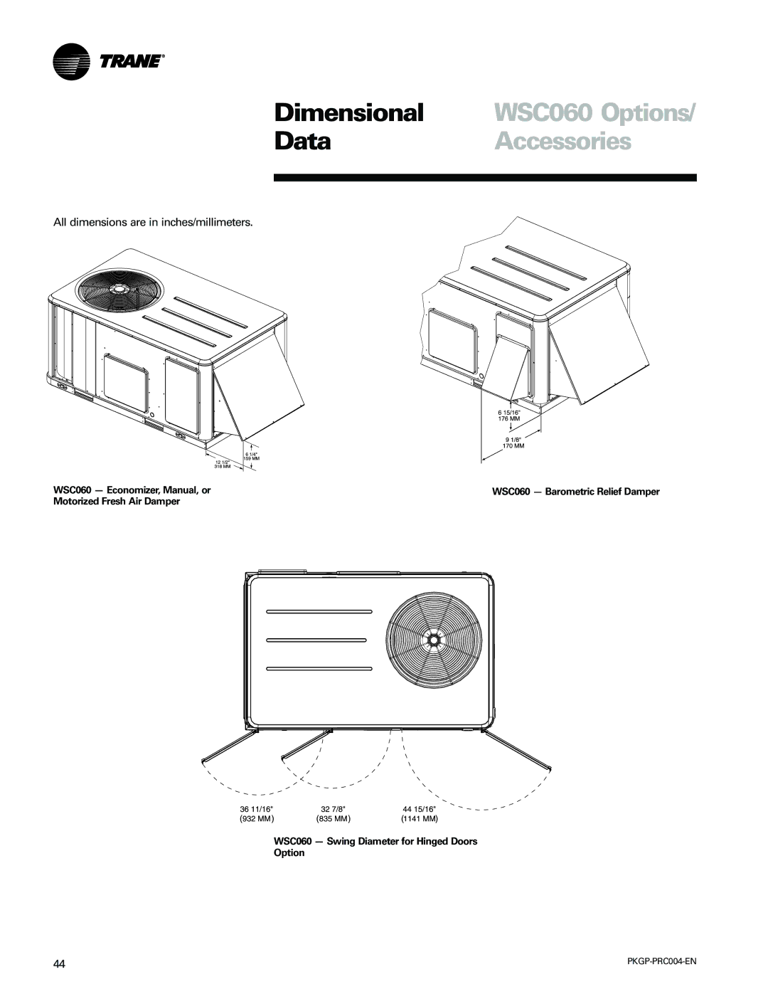 Trane WSC060-120 manual Accessories, WSC060 Barometric Relief Damper 