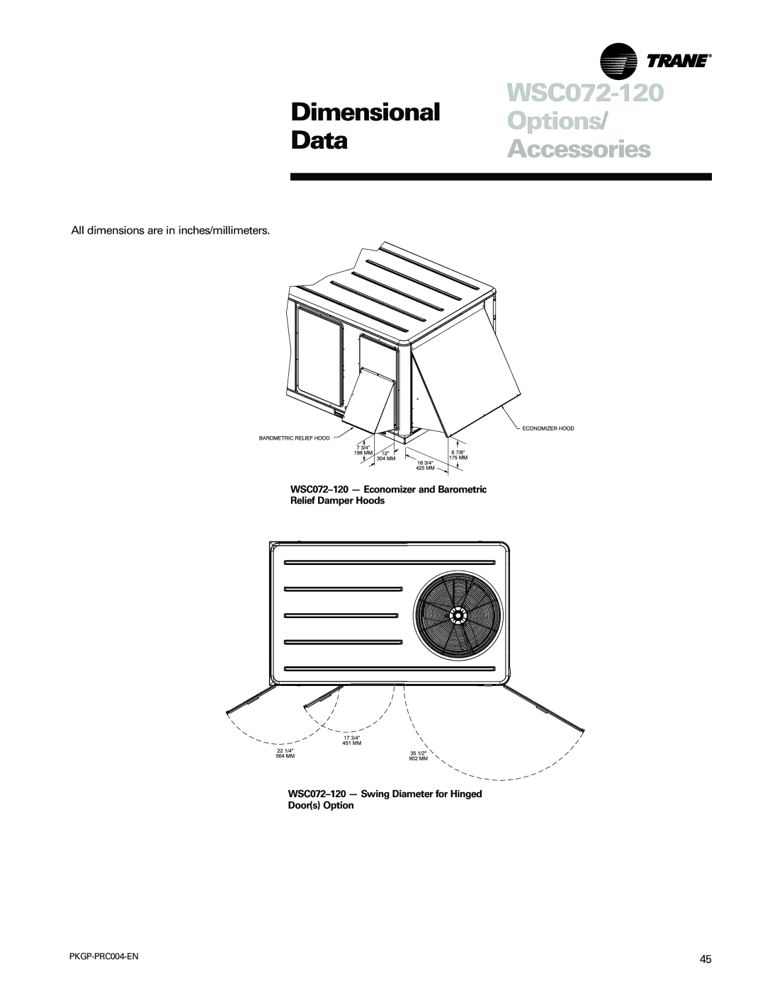 Trane WSC060-120 manual WSC072-120, Dimensional Options 