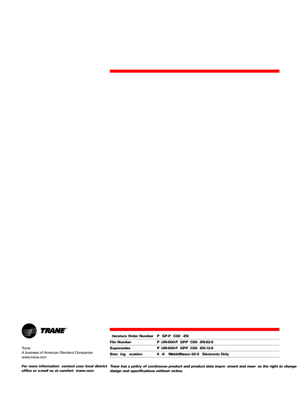 Trane WSC060-120 manual Literature Order Number, File Number PL-UN-000-PKGP-PRC004-EN-02-04 