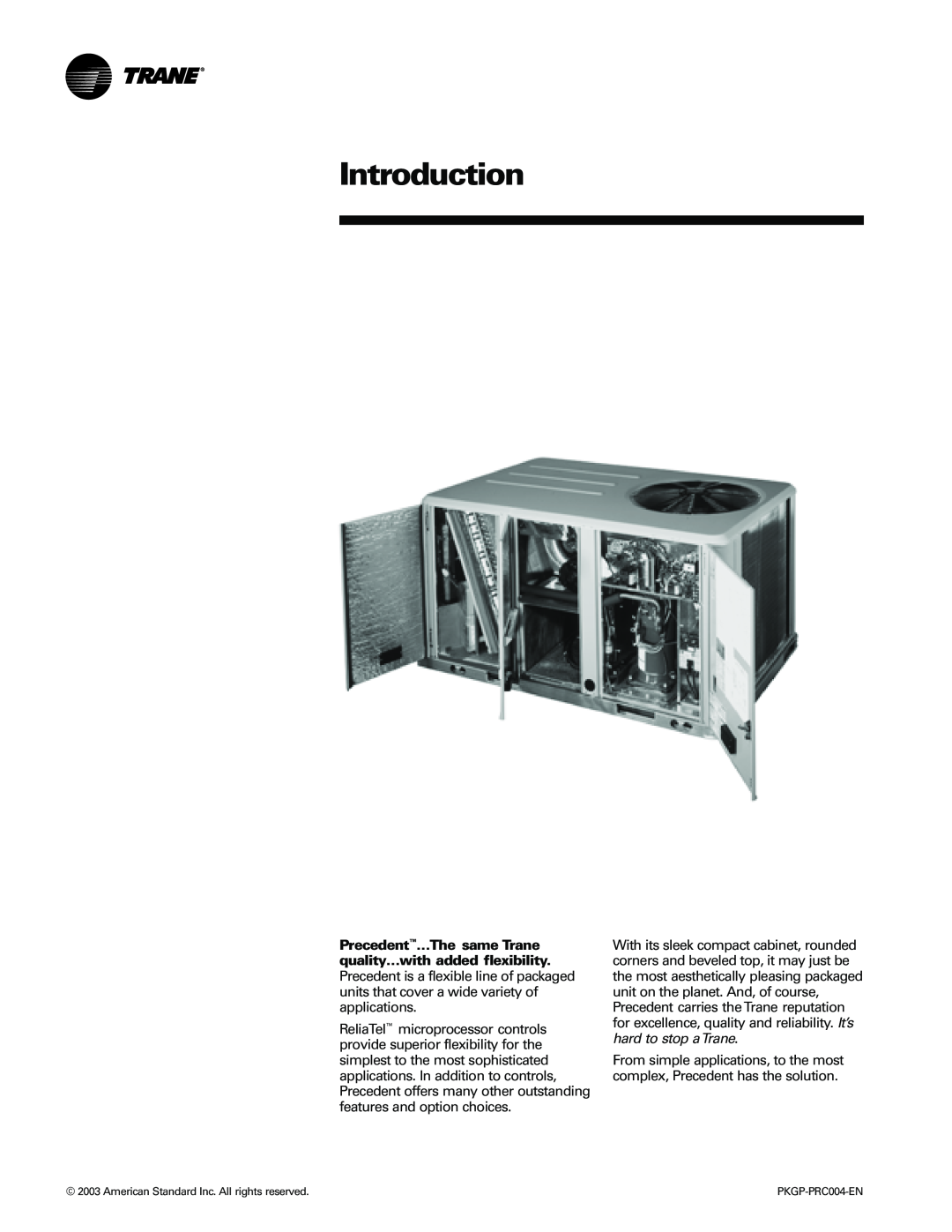 Trane WSC060-120 manual Introduction, American Standard Inc. All rights reserved 