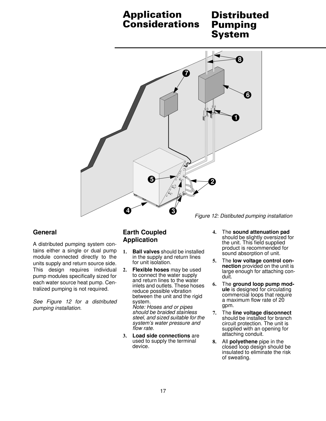 Trane WSHP-DS-6 manual Application Distributed Considerations Pumping System, Earth Coupled Application 