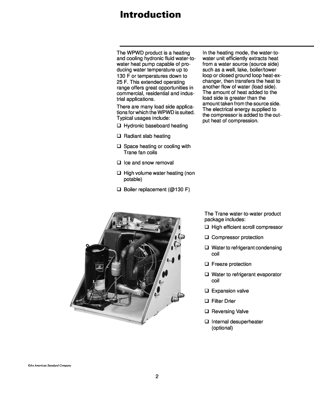 Trane WSHP-DS-6 manual Introduction 