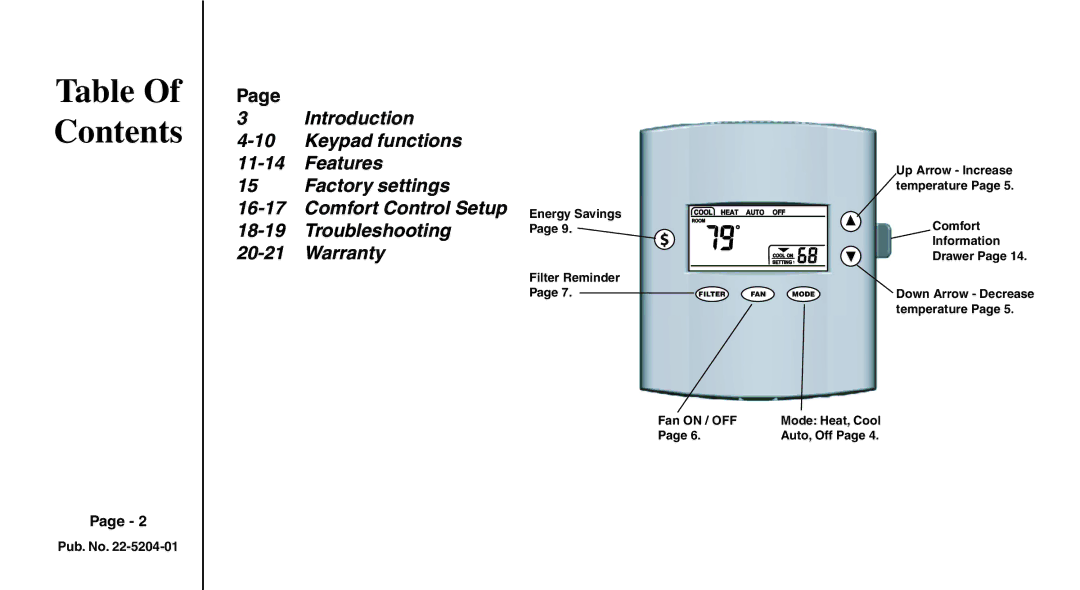 Trane XB200 manual Table Of Contents 