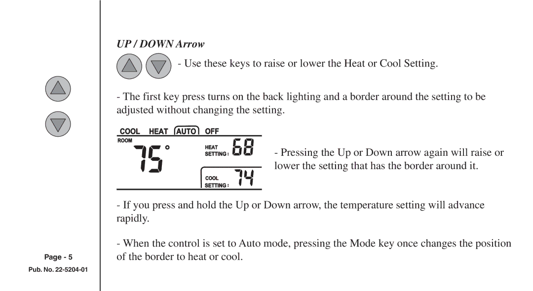 Trane XB200 manual UP / Down Arrow 