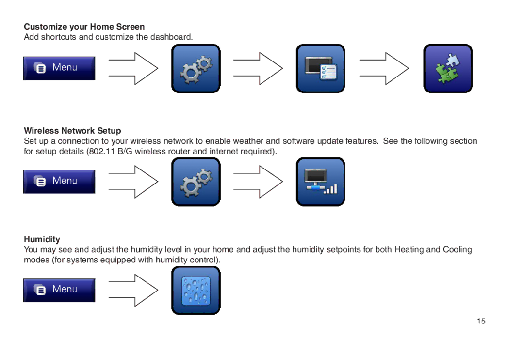 Trane XL950 manual Customize your Home Screen, Wireless Network Setup, Humidity 