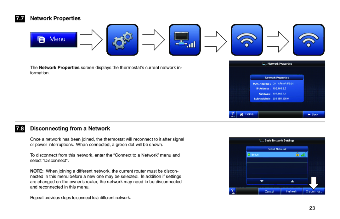 Trane XL950 manual Network Properties, Disconnecting from a Network 