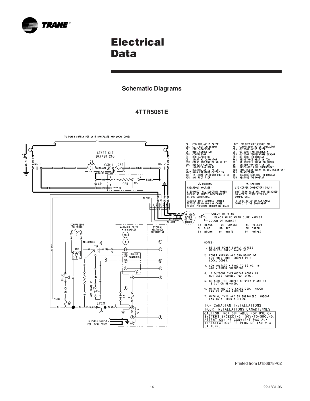 Trane XR15 manual Schematic Diagrams 4TTR5061E 