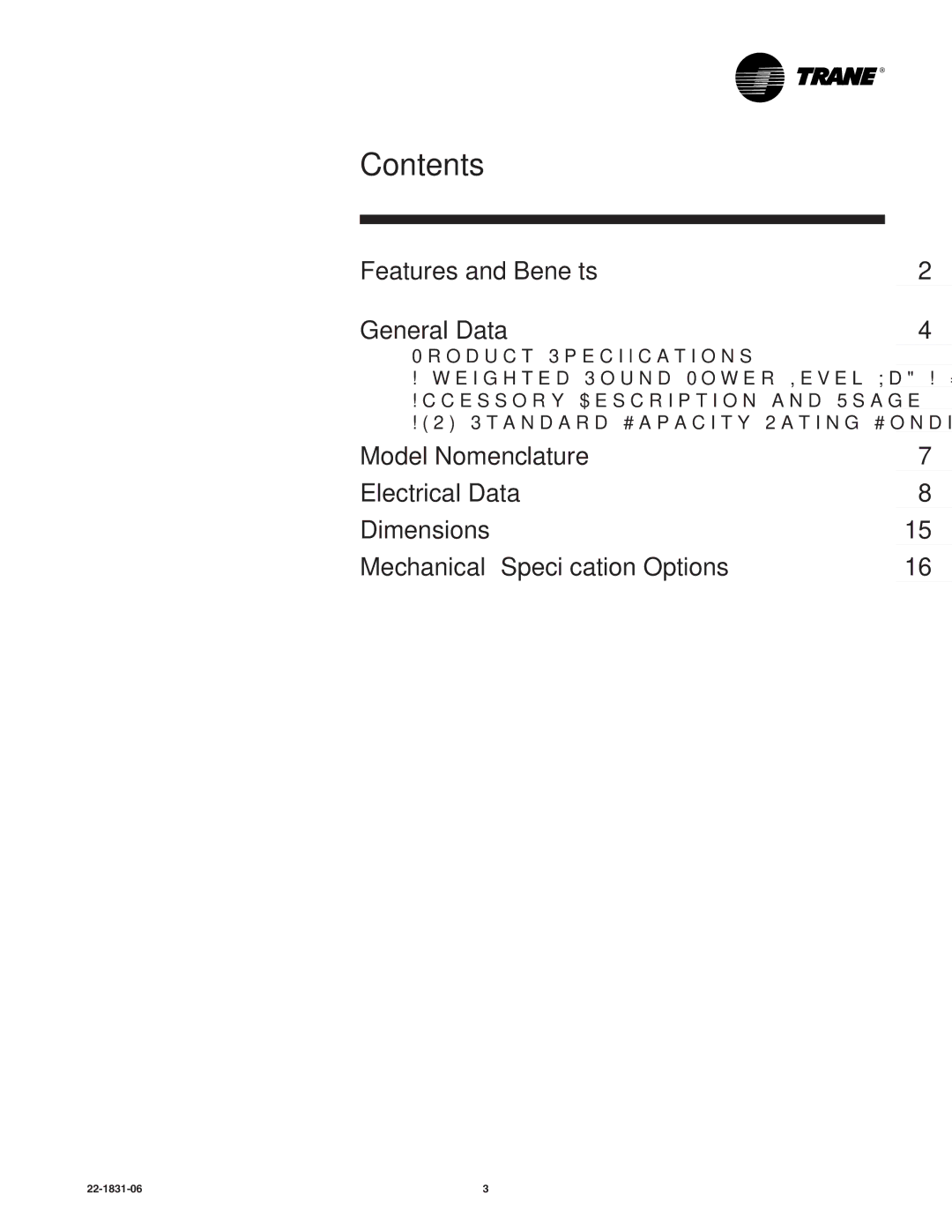 Trane XR15 manual Contents 