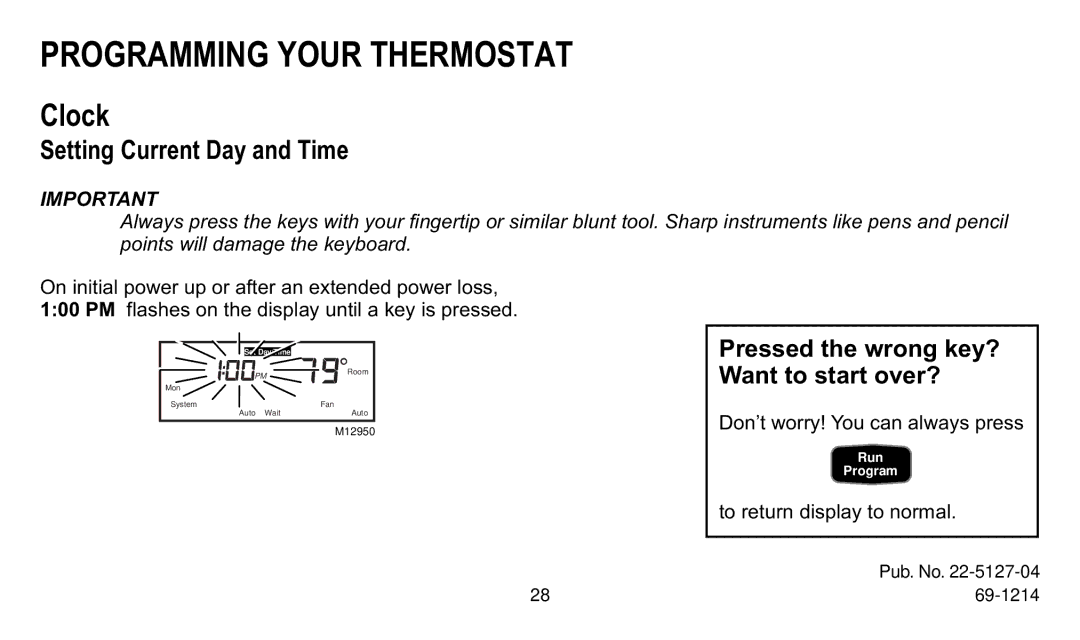 Trane XT302C, XT300C manual Programming Your Thermostat, Clock, Setting Current Day and Time 