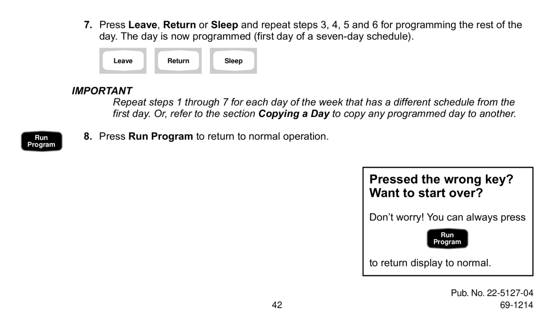 Trane XT302C, XT300C manual Leave Return Sleep 