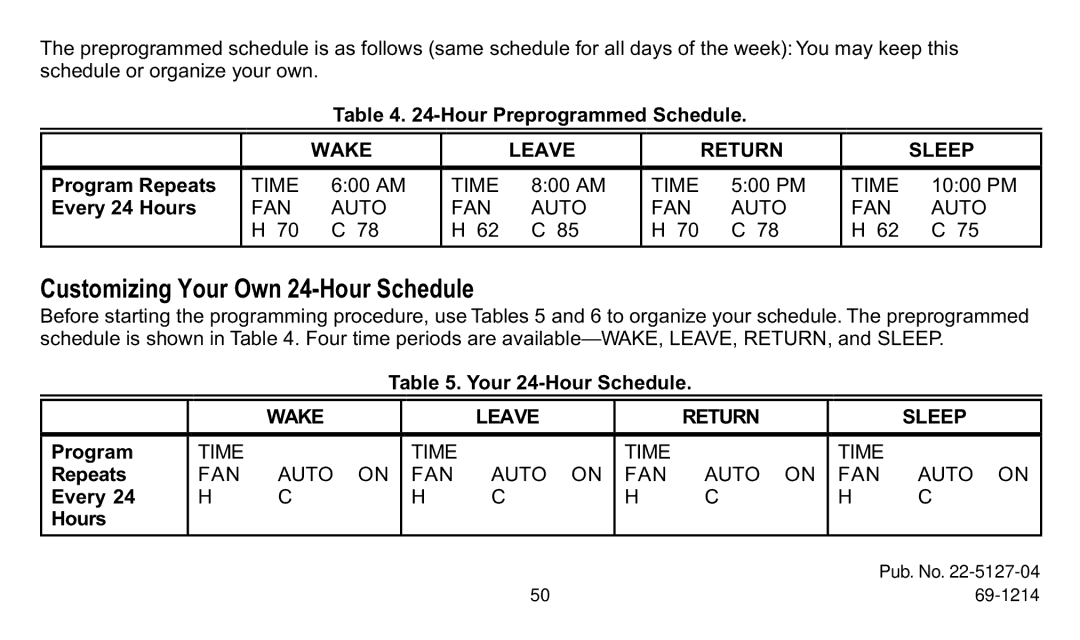 Trane XT302C, XT300C manual Customizing Your Own 24-Hour Schedule 