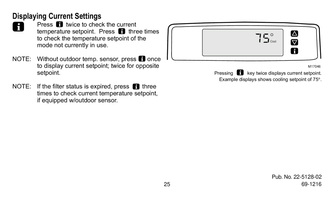 Trane XT500C manual Displaying Current Settings 