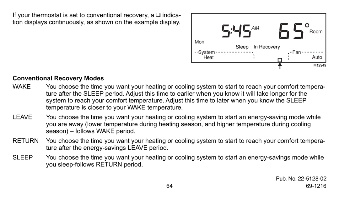 Trane XT500C manual Conventional Recovery Modes 