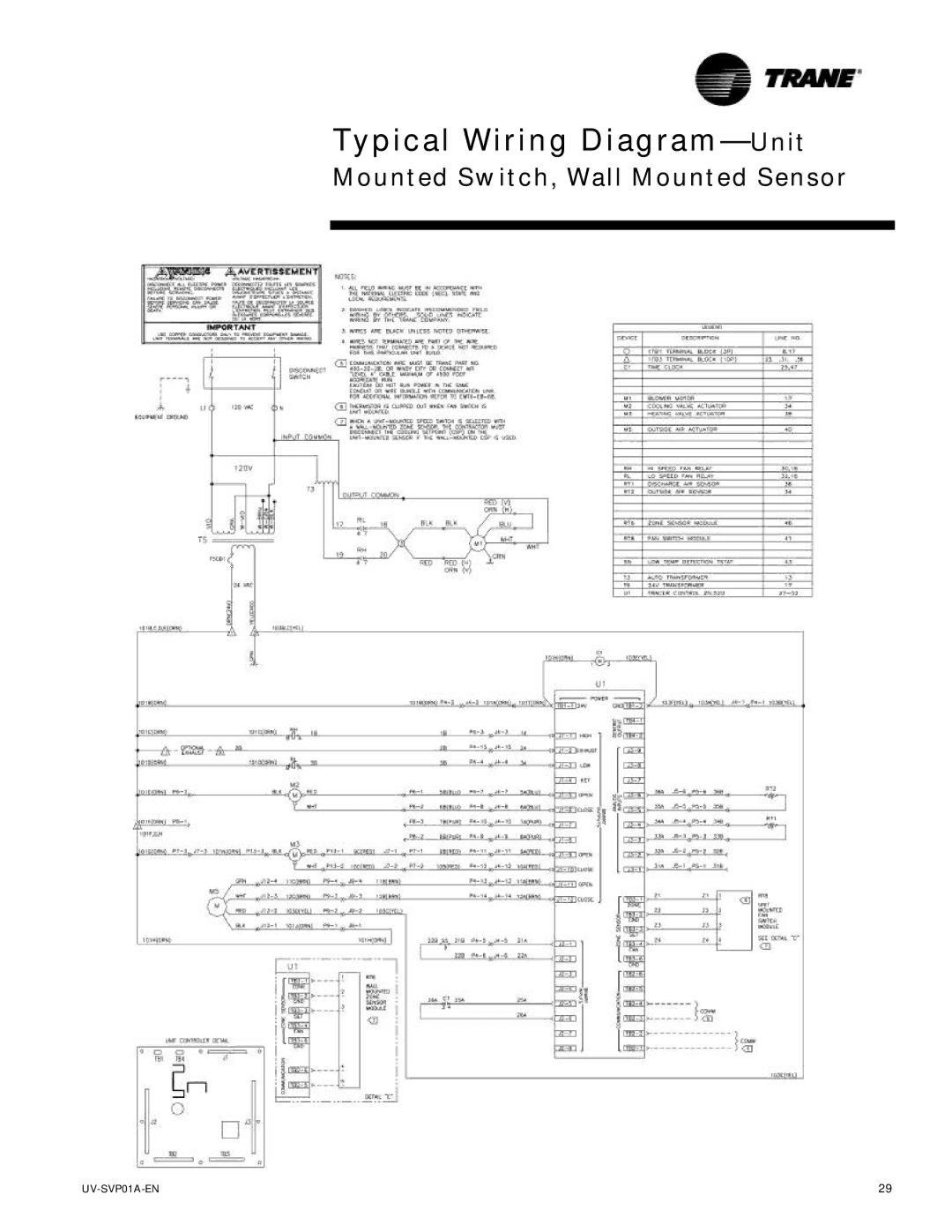 Trane ZN.520, Tracer Unit Ventilator manual Typical Wiring Diagram-Unit 