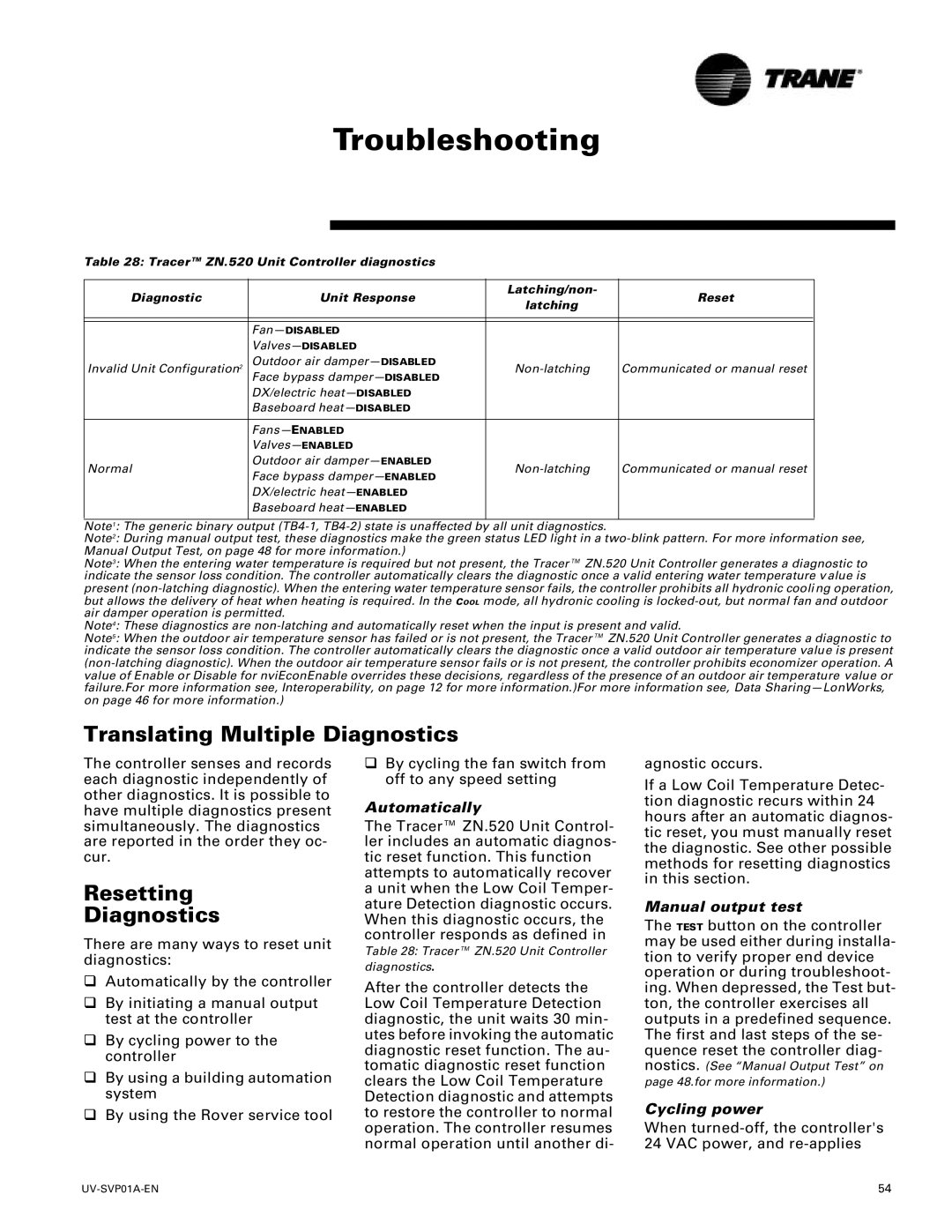 Trane ZN.520, Tracer Unit Ventilator manual Translating Multiple Diagnostics 