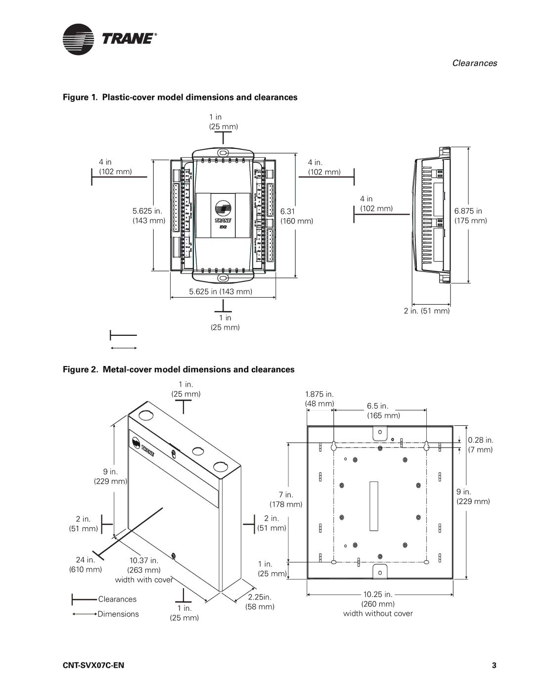 Trane N512, Zone Controller, CNT-SVX07C-EN manual Plastic-cover model dimensions and clearances 