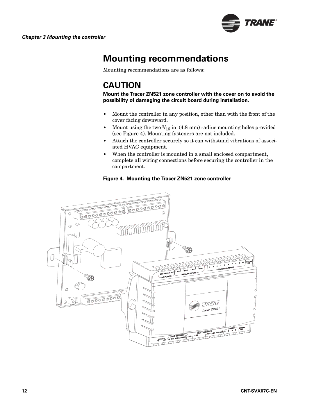 Trane N512, Zone Controller, CNT-SVX07C-EN manual Mounting recommendations, Mounting the Tracer ZN521 zone controller 