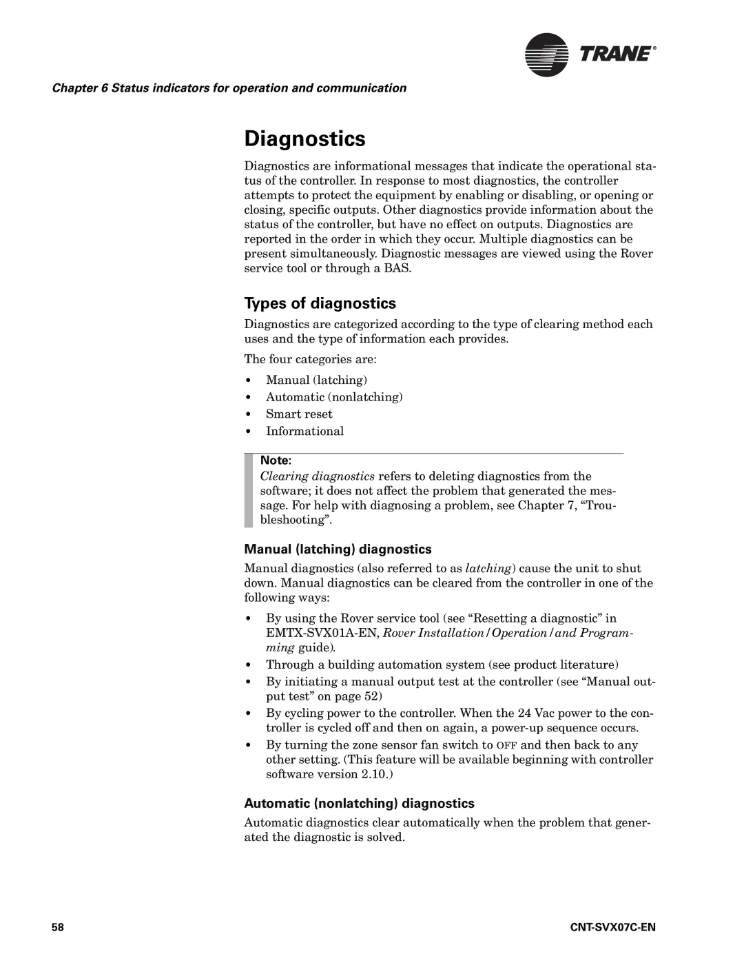 Trane CNT-SVX07C-EN, Zone Controller, N512 manual Diagnostics, Types of diagnostics 