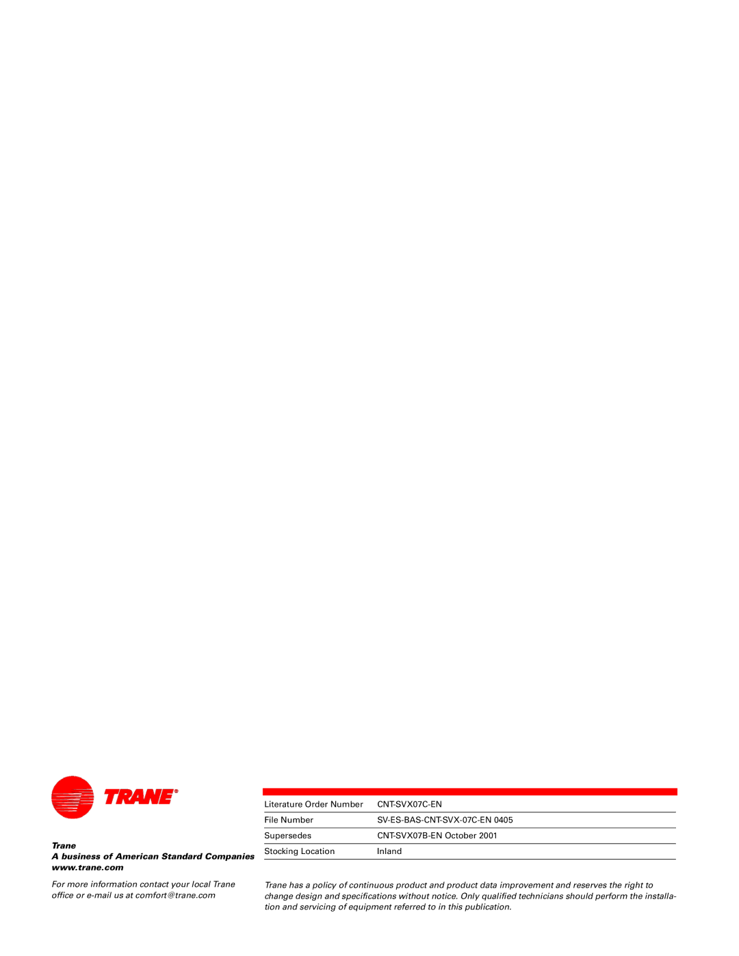 Trane Zone Controller, N512, CNT-SVX07C-EN manual Trane 