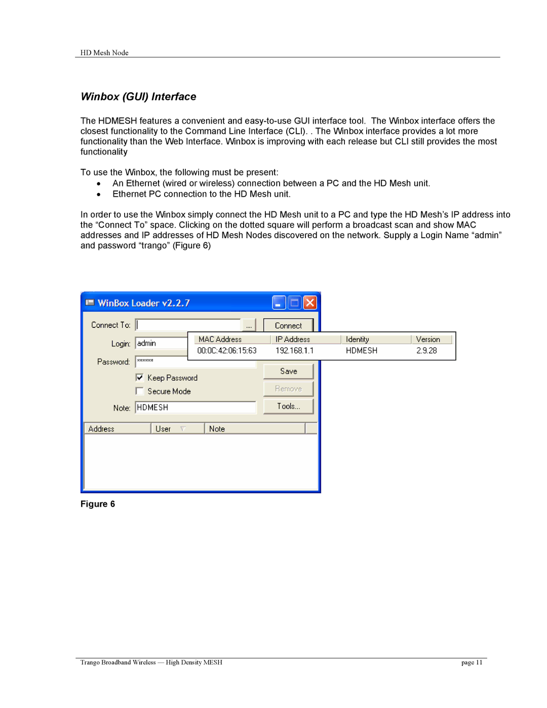 Trango Broadband High Density Mesh System user manual Winbox GUI Interface 