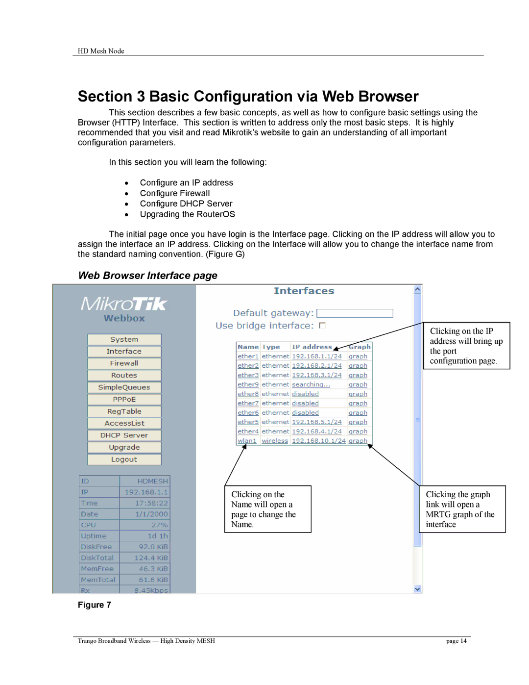 Trango Broadband High Density Mesh System user manual Basic Configuration via Web Browser, Web Browser Interface 