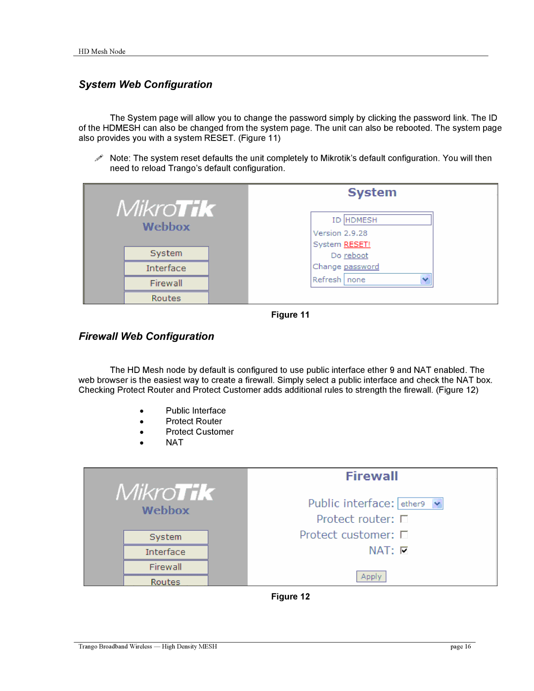 Trango Broadband High Density Mesh System user manual System Web Configuration, Firewall Web Configuration 