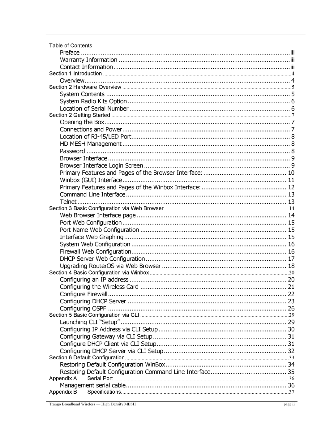 Trango Broadband High Density Mesh System user manual Iii 