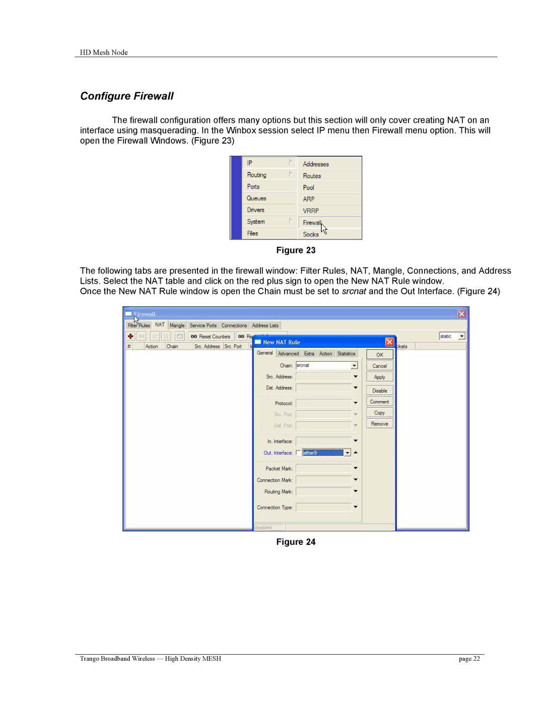 Trango Broadband High Density Mesh System user manual Configure Firewall 