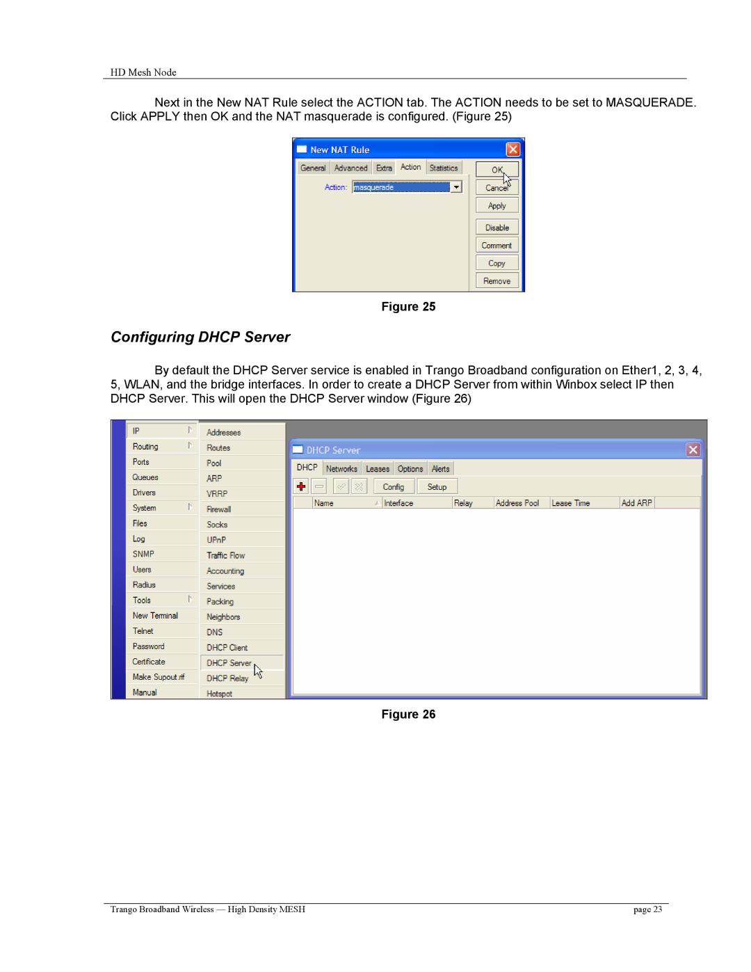 Trango Broadband High Density Mesh System user manual Configuring Dhcp Server 