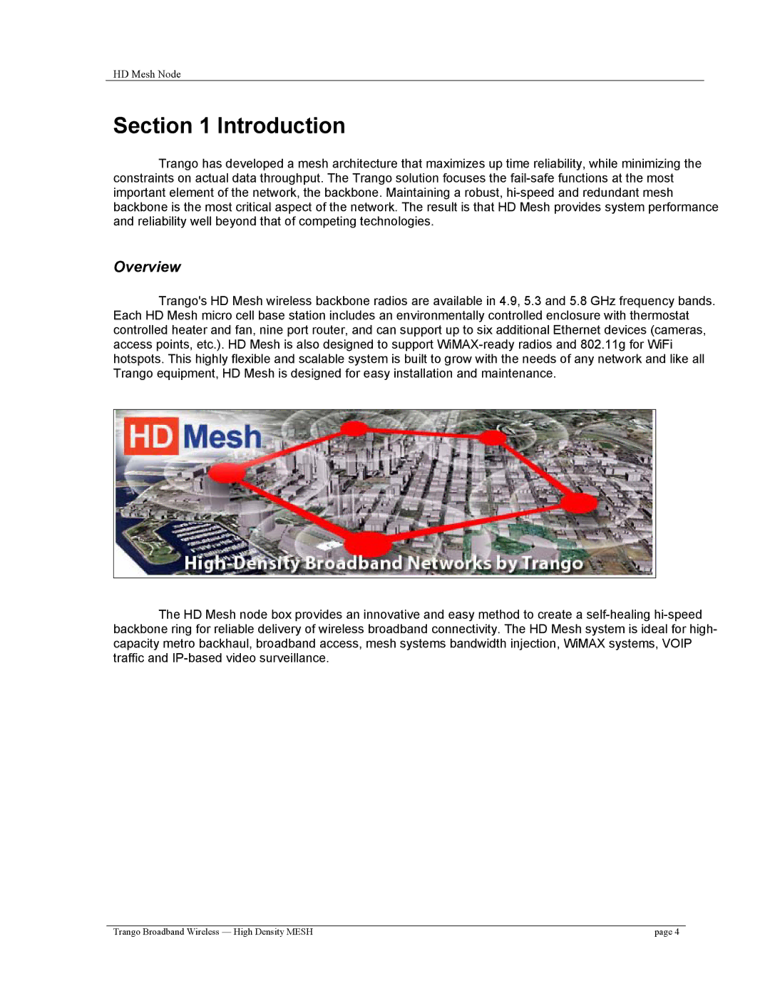 Trango Broadband High Density Mesh System user manual Introduction, Overview 