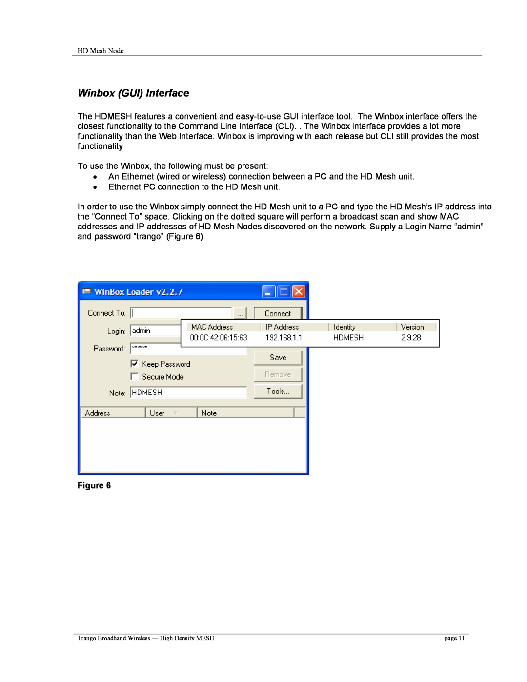 Trango Broadband High Density Mesh System user manual Winbox GUI Interface 