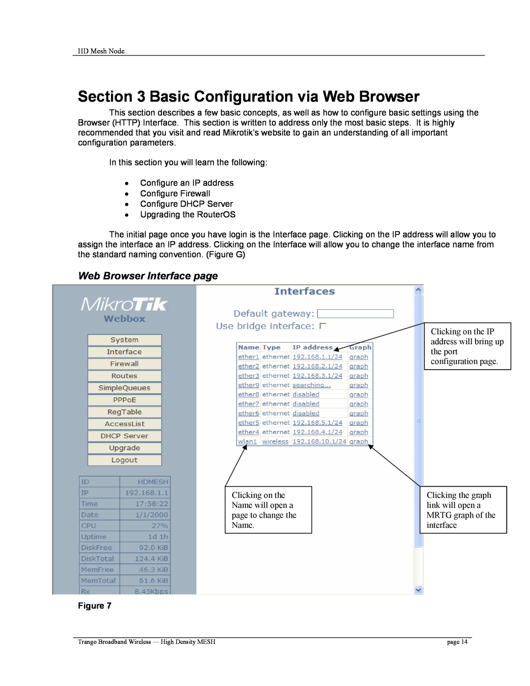 Trango Broadband High Density Mesh System user manual Basic Configuration via Web Browser, Web Browser Interface page 