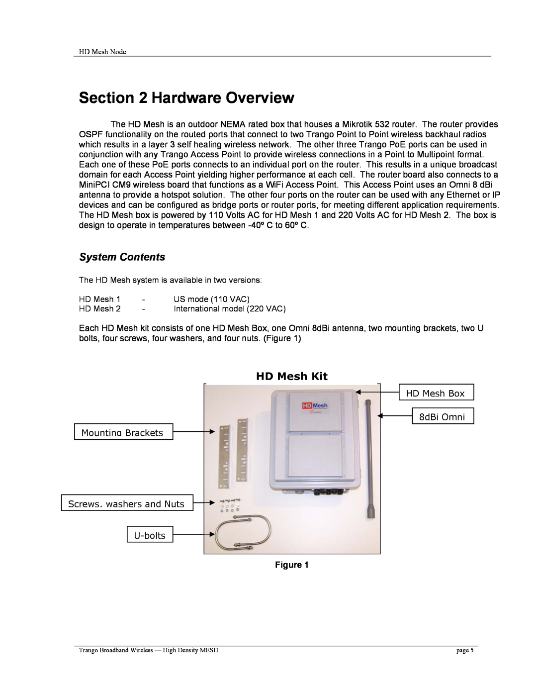 Trango Broadband High Density Mesh System user manual Hardware Overview, System Contents, HD Mesh Kit 